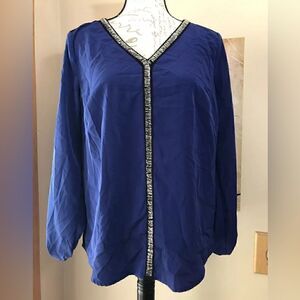 Style & Co Women's Blue Long Sleeve V-Neck Top Blouse Shirt - Size S